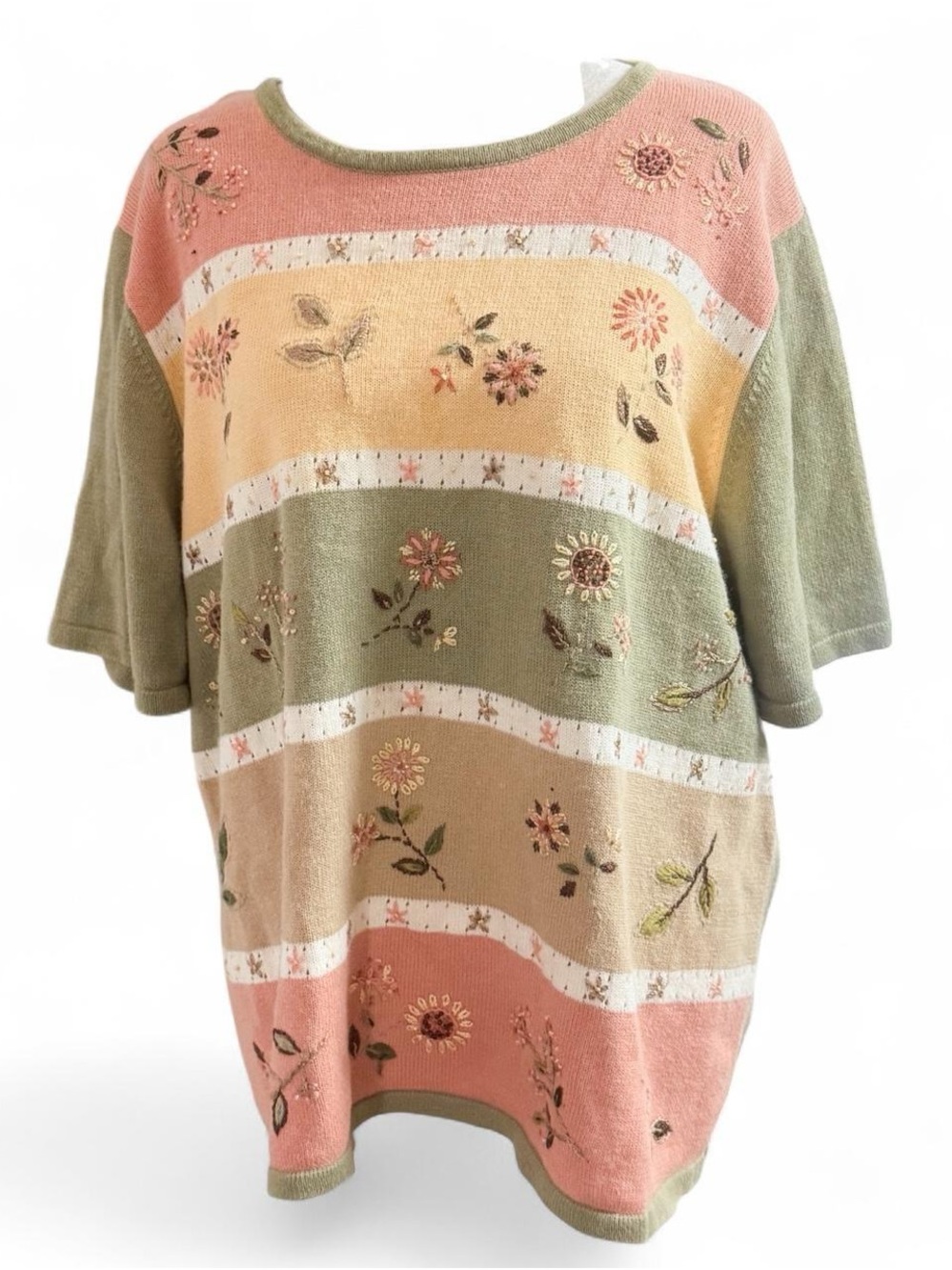 Vintage Alfred Dunner Floral Striped Sweater — Size XL